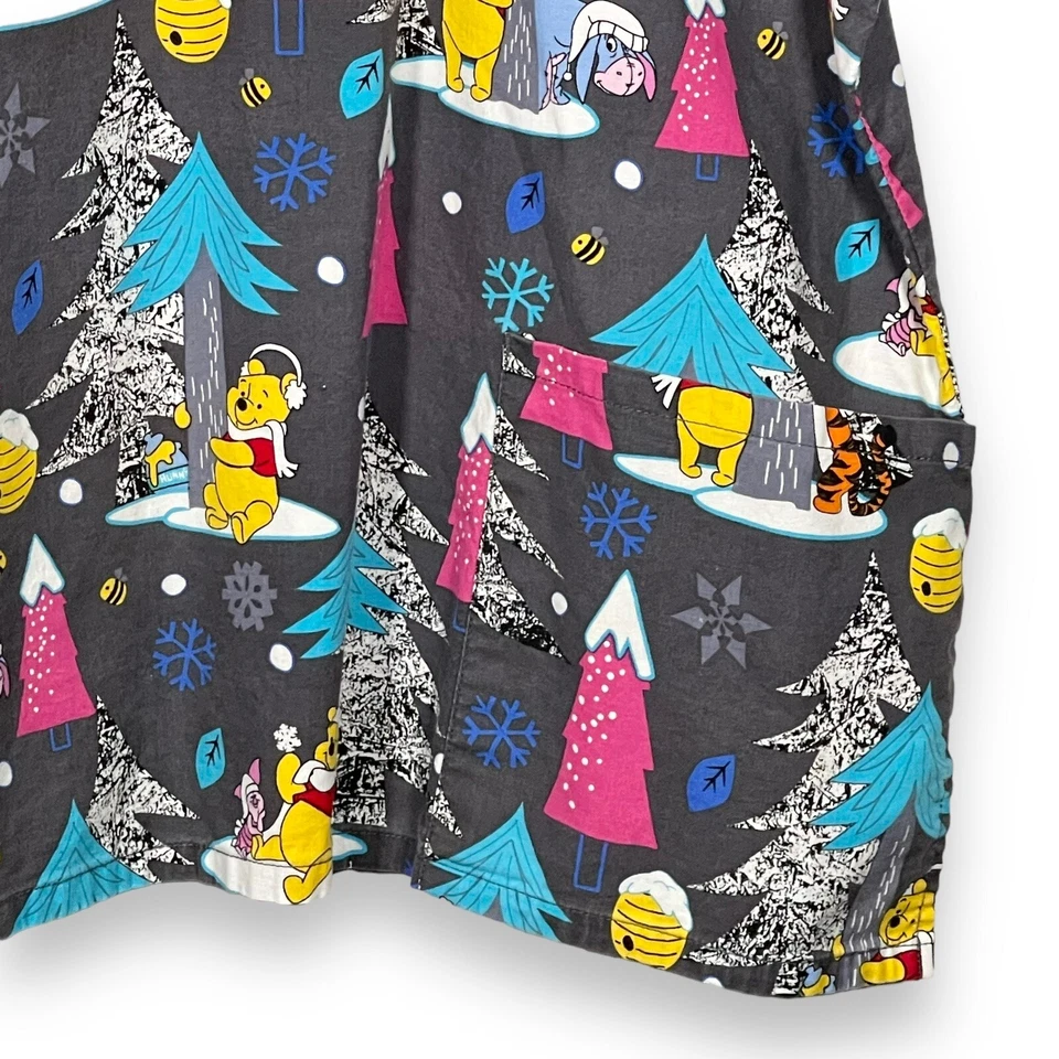 Disney Scrubs Women Size 2X Winnie the Pooh Pockets Short Sleeve V-Neck Cotton - Image 4 of 4