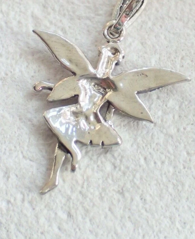 Collana ciondolo fata vera marcasite naturale con GARANZIA argento 925 NUOVA  - Immagine 3 di 4