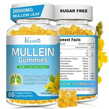Vazatisi Mullein Gummies Lung Detox Pineapple 120 Ct with Bromelain & Magnesium