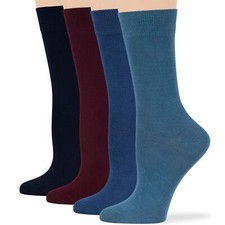 Women's Bamboo 4 Pack Assorted Casual Socks Large 10-12 Navy, Red, Denim Blue