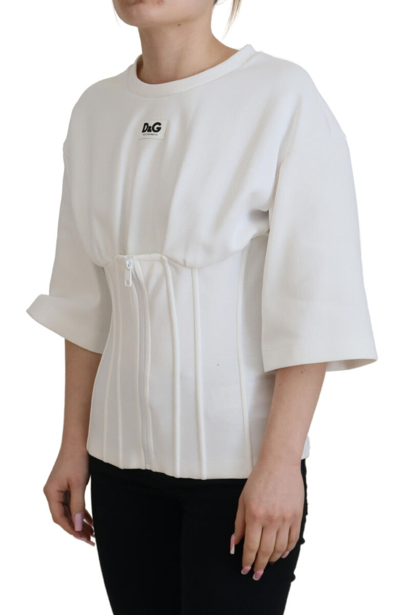 【関税&送料込】Dolce & Gabbana Top White DOLCE & GABBANA T-shirt Cotton White Corset Stretch Top IT44
