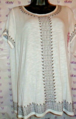 New women's $50 Rafaella blouse stitch embroidered small short sleeve tee top