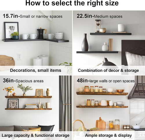 Floating Shelves for Wall, Wall Mounted Rustic Wood Shelves for Bathroom,Bedroom - Picture 7 of 12