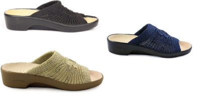 Arcopedico Slipper, Sandale, Mod. Splash 1301, Baumwolle, Schwarz/Blue/Bavy/Beige