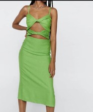 Nasty Gal Dress Women’s Green Cut out Twist Front Strappy Midi Sz M (RRP £55)