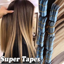 Blonde Invisible Tape In Remy Human Hair Extensions Full Head 60PCS Skin Weft US