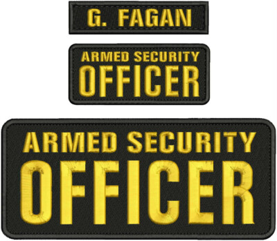 A SECURITY OFFICER EMBROIDERY PATCH 4X10 AND 2X5 HOOK ON BACK  gold on black