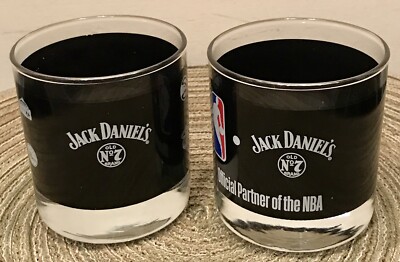 Jack Daniels Whiskey Set of 2 Official NBA Rocks Bar Tumbler Glasses Old No 7