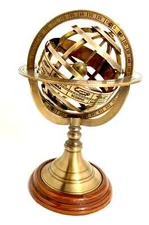 9" Vintage Brass Armillary Sphere Globe Engraved Antique Home Décor Gift