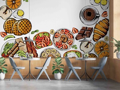 3D Waffles Bread Chocolate Egg Food Wallpaper Wall Murals Removable Wallpaper
