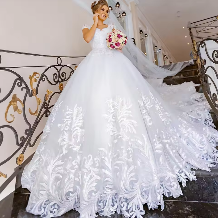 short sleeve princess wedding dress Princess Cap Sleeves Short Lace Wedding Dresses, MW951