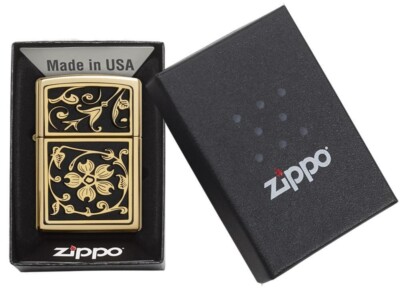 Zippo Gold Floral Flourish Brushed Brass 20903 | eBay
