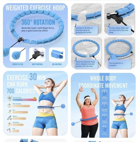 Weighted PINKHula Hoop Fitness 24 Knots Adult Smart Hoola Thin Waist Weight Loss - Picture 9 of 9