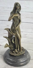 BRONZE Art Deco "NYMPH OF THE WOODS" Figurine Mavchi Signed Art Nouveau Woman