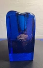 Blenko Blue 4" Ice Cube Glass Taper Candle Holder 2019 Heavy