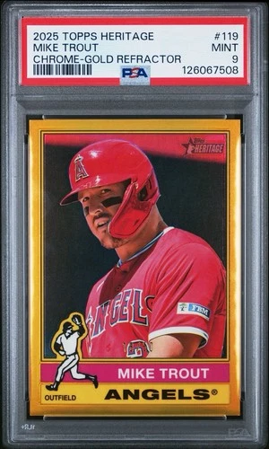 2025 Topps Heritage Chrome #119 MIKE TROUT Gold Refractor /50 PSA 9
