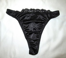NWOT VTG 2000s Victoria's Secret Satin Second Skin Thong Panties size M black