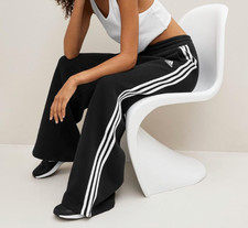 ADIDAS  Women's XL  Triple Stripe FRENCH TERRY Wide Leg Open Hem Pants a54