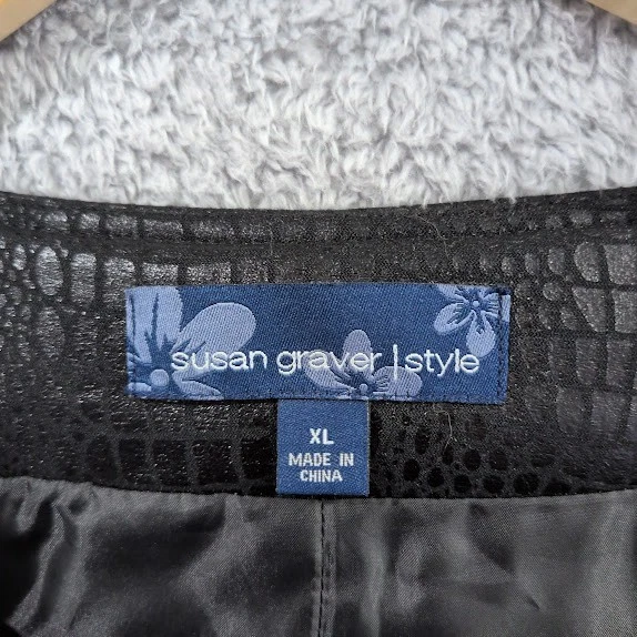 Chaqueta texturizada de cuero sintético negra XL estilo Susan Graver para mujer mangas 3/4 Foto 2 de 4