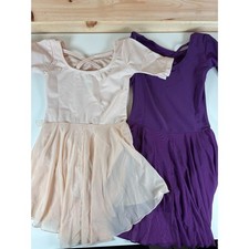 Leveret Pink Purple Short Sleeve Skirt Leotards Gray tights bundle Girls S 6-8
