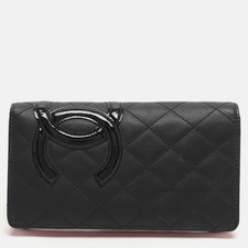 Chanel Cambon Ligne Black Quilted Leather Bifold Wallet