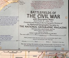1961 National Geographic Civil War Battlefields Map Gettysburg Antietam Vintage
