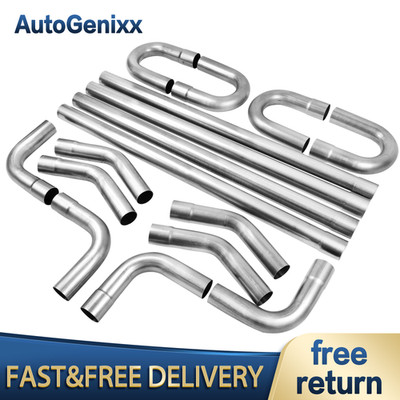 16PCS 2.5''OD STEEL DIY CUSTOM MANDREL EXHAUST TUBING PIPE STRAIGHT & BEND KIT
