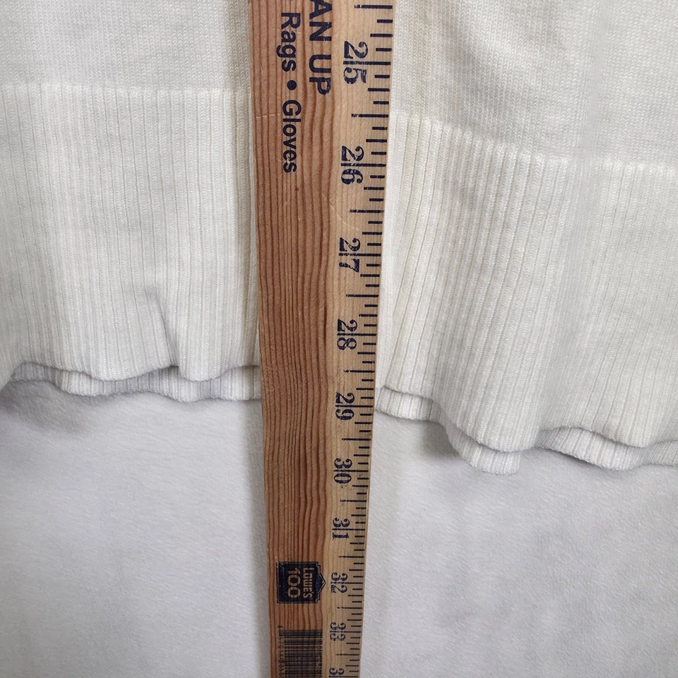 DKNY JEANS Sweater Top Women L White Knit Ribbed Relaxed Ruffle Minimalist Tunic - Image 4 of 4