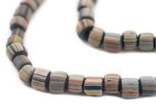 Teal Rainbow Stripe Java Gooseberry Beads 6mm Indonesia Multicolor Cylinder