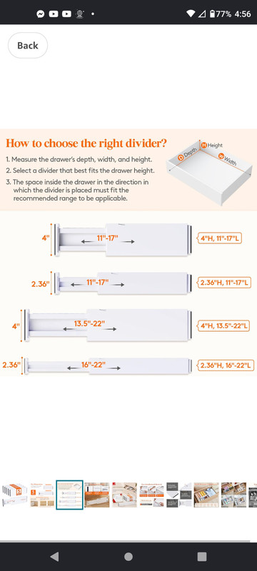 Lifewit 5 Pack 4" High Drawer Dividers 28-43.5cm/11-17" Adjustable white