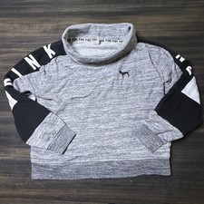 PINK Victoria's Secret Funnel Neck Pullover Sweatshirt Gray Black Logo Small