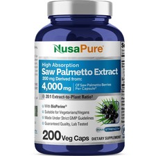 NusaPure Saw Palmetto 20:1 Extract, 200 mg Equivalent to 4,000 mg per Veggie Cap