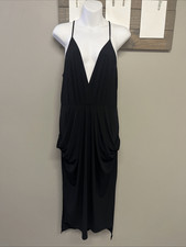 BCBGeneration Women Black Plunging V-Neck Pullover Keyhole High Low Midi Medium
