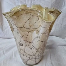 Jozefina Krosno Brown Hand Blown Handkerchief Marble Art Glass Vase 14"