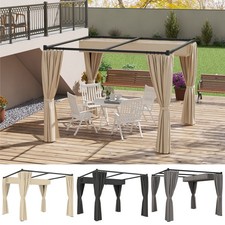 3 x 3(m) Retractable Pergola Canopy with Curtains, Metal Frame