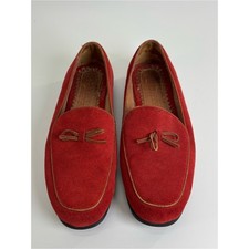 Lands End womens red suede loafers flats 6 D wide leather slip on preppy