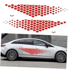 1 Pair 65'' Car Universal Racing Honeycomb Side Stripes Decal Vinyl Red