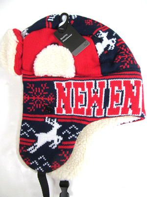 Mens New England Hat Knit Traper Thick Warm Lined Chin Strap Ear Flap Winter M