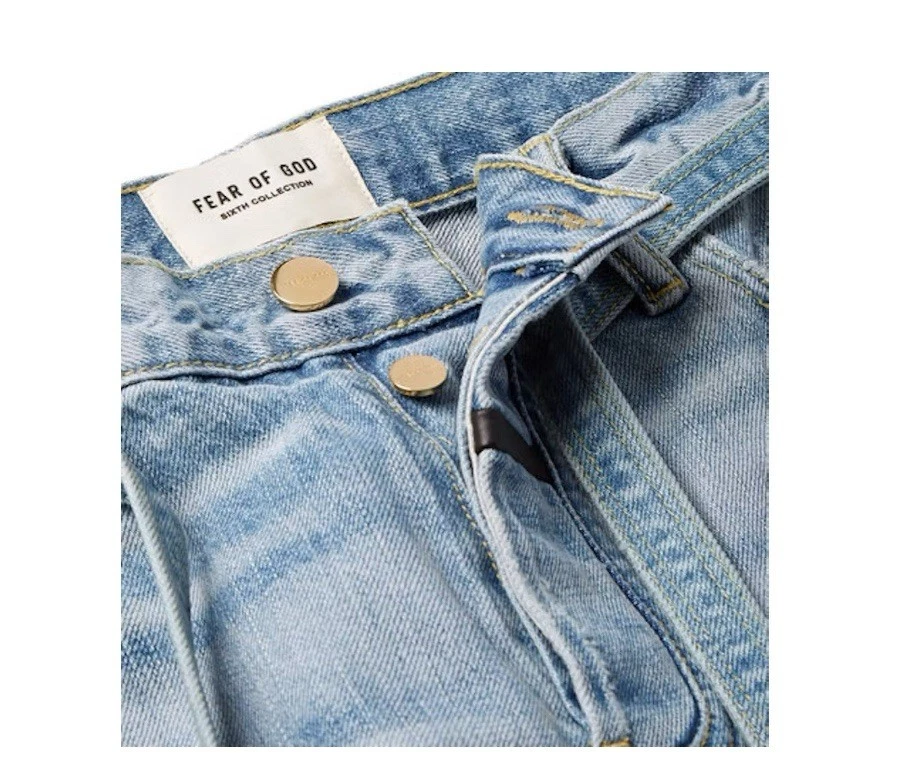NUEVO FEAR OF GOD 6ª Colección Azul Rasgado Desgastado Pierna Recta Jeans Denim Foto 2 de 3