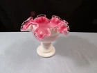 Fenton Milk Glass Peach Crest Pink Interior Compote Shaped Candle Holder