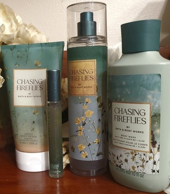 Bath & Body Works CHASING FIREFLIES 4PC Body Care MIst Perfume Body Scrub & Wash