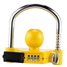 Trailer Hitch Lock Universal with Combination Lock, Heavy-Duty Steel Yellow
