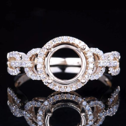 9mm Round Halo Semi Mount Ring 925 Sterling Silver Engagement Ring