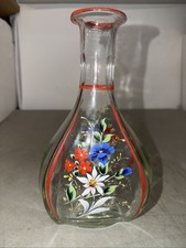 Glass Decanter w/Enameled Edelweiss & Austrian Mountain Flowers