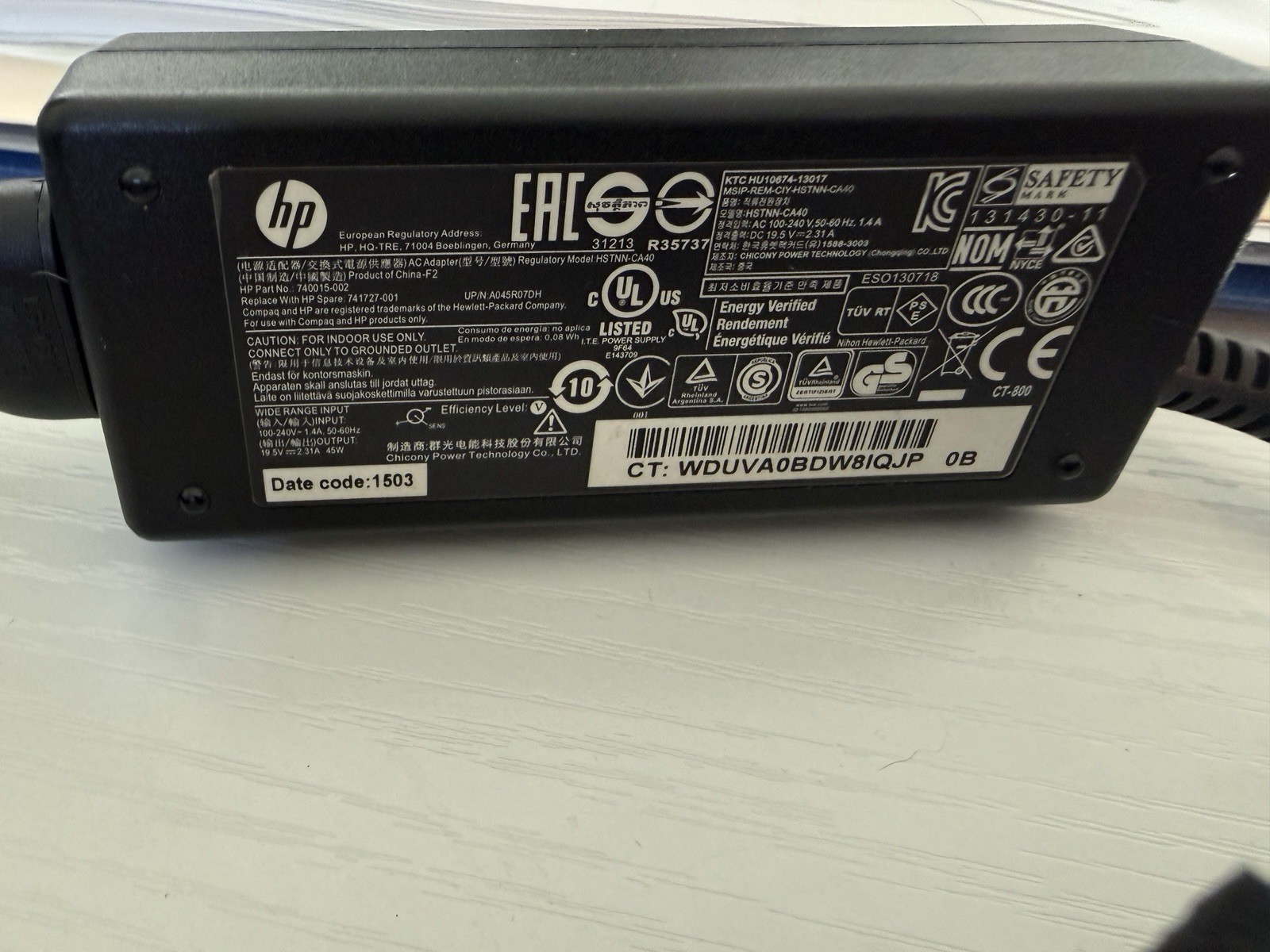OEM HP 45W Blue Tip Laptop AC Adapter Charger Power Supply 741727-001