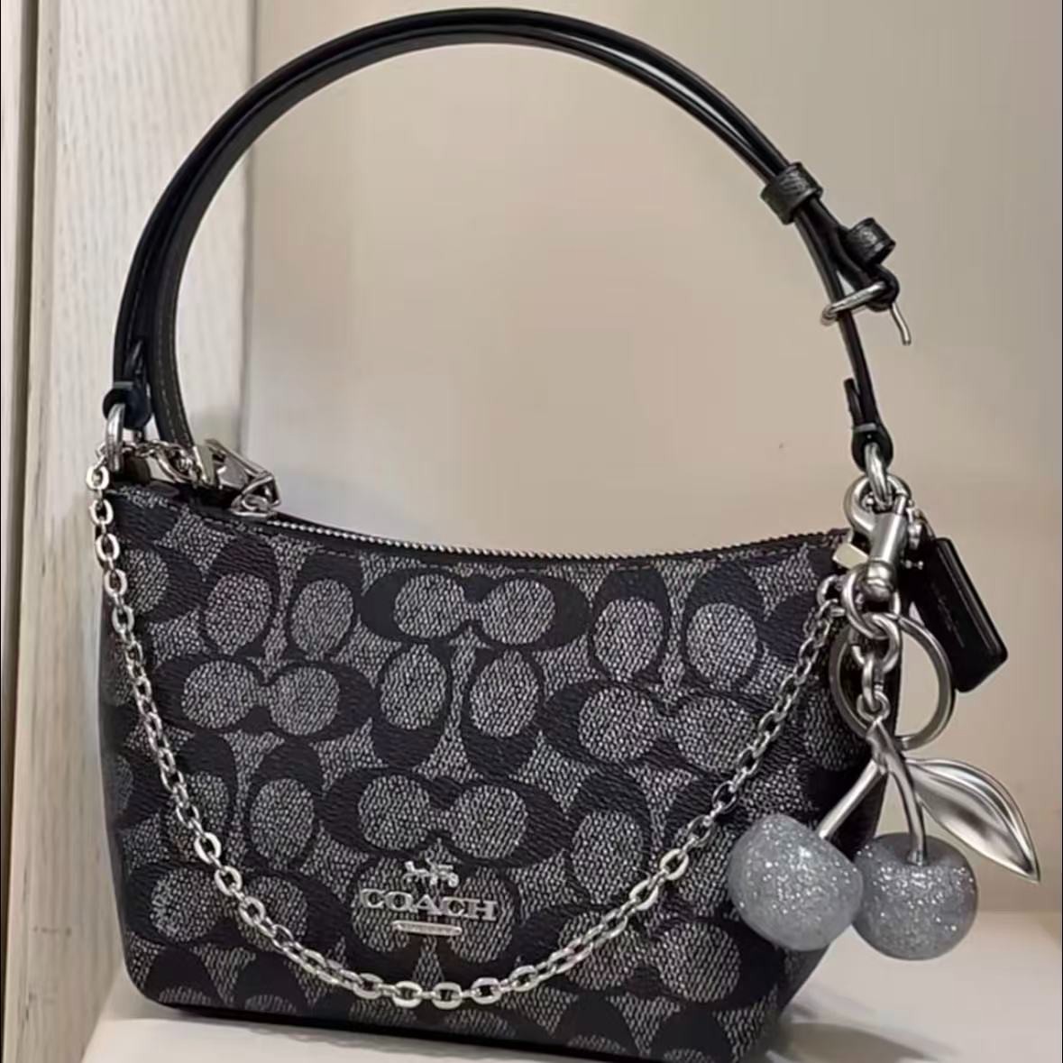 COACH Zip Top Crossbody Bag Signature Canvas CW338 (CHARM AND