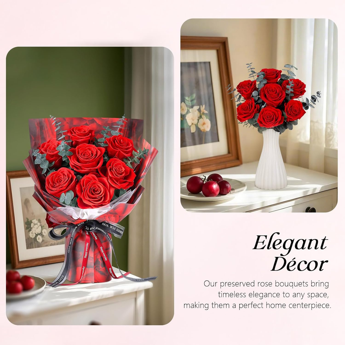Eternal Roses Bouquet - 7 Red Preserved Roses in Gift Box for