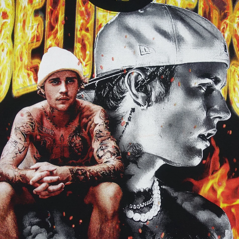 Camisa Justin Bieber Para Hombres Camiseta Grande Gráfica Llama Rap Ropa de Calle Estampado Completo Foto 2 de 4