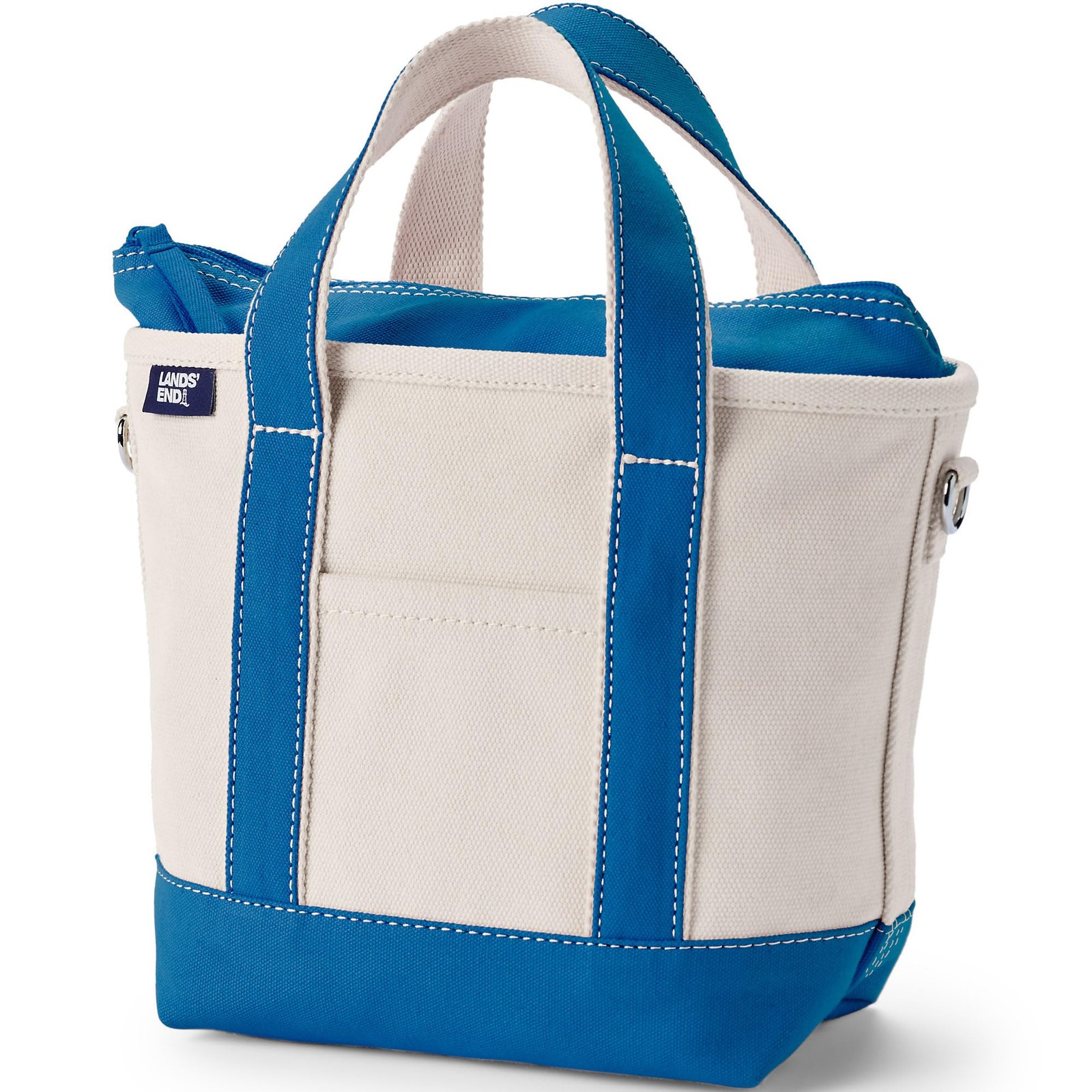 Lands' End Natural Zip Top Canvas Tote Natural/beacon Blue Small Regular Handle