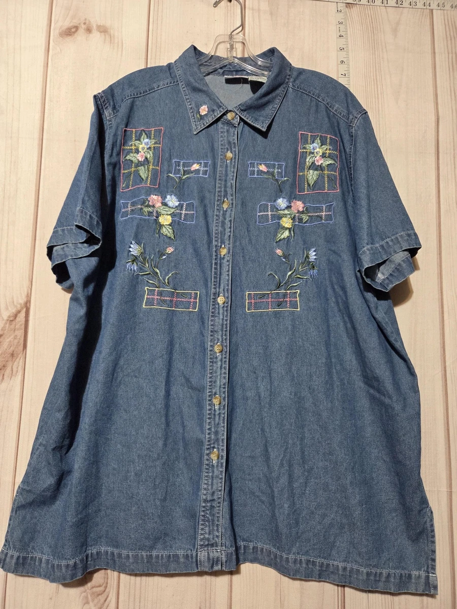 Chemise Bobbie Brooks Bleu Denim Brodée - Taille XL, Occasion En Bon état, Manches Longues, Style Casual